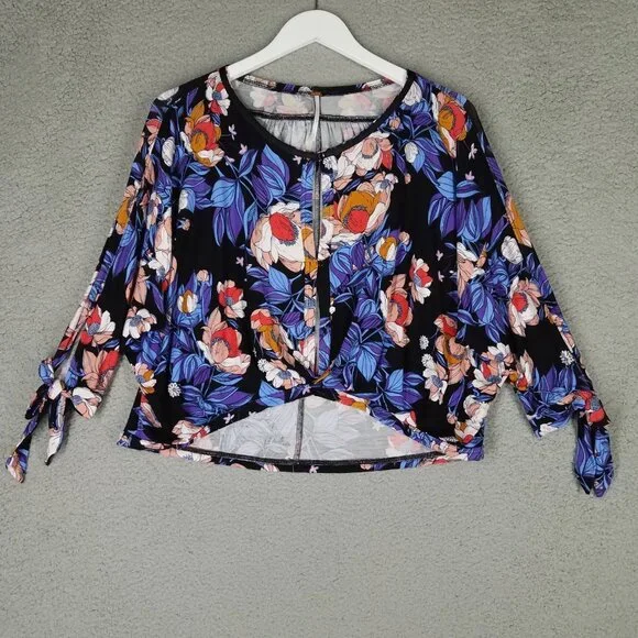 Free People Crop Blouse Women's XS Floral Boho Festival Oversized Resort Vacay - Picture 1 of 11